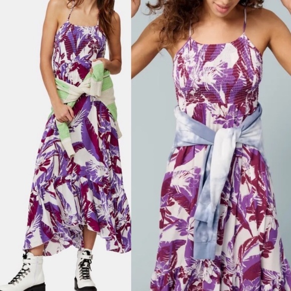 NEW Free People Heat Wave Tropical Printed Maxi Slip Dress, Purple Red Combo - S - Picture 4 of 11